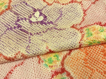 平和屋着物●豪華振袖　総絞り　草花文　正絹　逸品　AABN3678fy