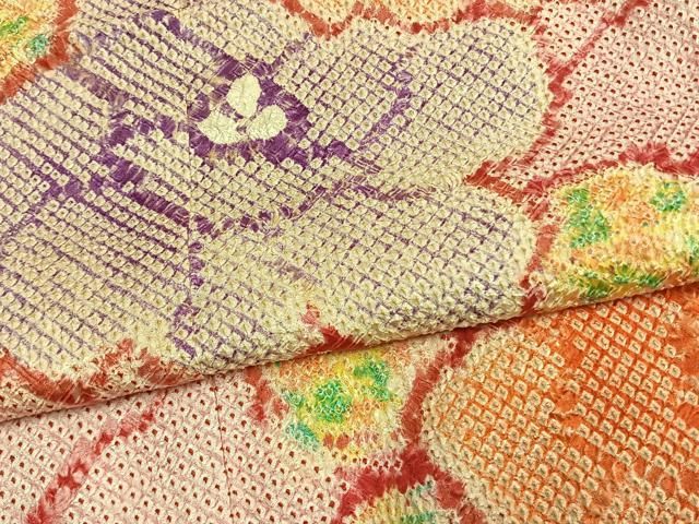平和屋着物●豪華振袖　総絞り　草花文　正絹　逸品　AABN3678fy