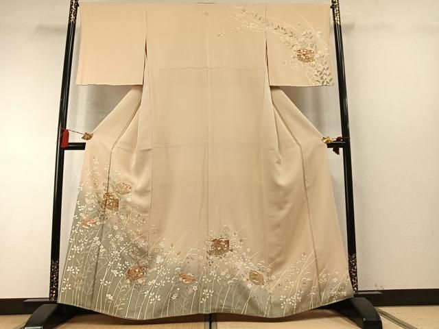 平和屋着物●訪問着　駒刺繍　文箱花文　暈し染め　金彩　正絹　逸品　AABN3679fy