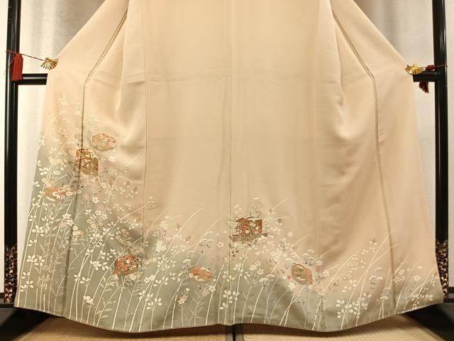 平和屋着物●訪問着　駒刺繍　文箱花文　暈し染め　金彩　正絹　逸品　AABN3679fy