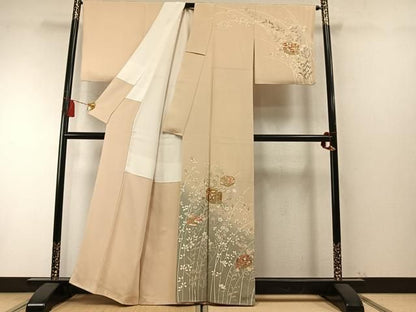 平和屋着物●訪問着　駒刺繍　文箱花文　暈し染め　金彩　正絹　逸品　AABN3679fy