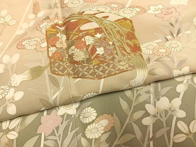 平和屋着物●訪問着　駒刺繍　文箱花文　暈し染め　金彩　正絹　逸品　AABN3679fy