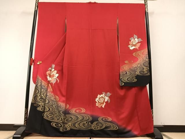 平和屋着物●中国三大刺繍　スワトウ刺繍　汕頭刺繍　振袖　駒刺繍　寿光織　流水花文　暈し染め　金糸　正絹　逸品　AABN3680fy