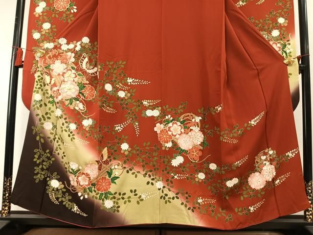 平和屋着物●豪華振袖　駒刺繍　花蝶文　暈し染め　金彩　正絹　逸品　AABN3682fy