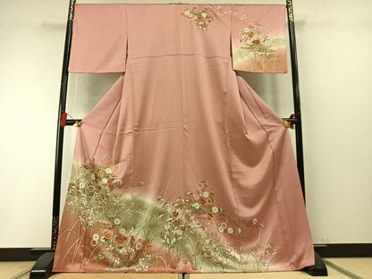 平和屋着物●訪問着　草花文　暈し染め　金彩　正絹　逸品　AABN3685fy