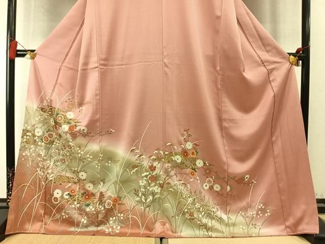 平和屋着物●訪問着　草花文　暈し染め　金彩　正絹　逸品　AABN3685fy