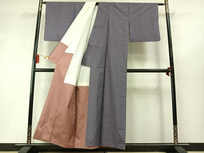 平和屋着物●上質な紬　花織　市松文　正絹　逸品　AABN3686fy