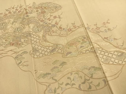 平和屋着物●中国三大刺繍　スワトウ刺繍　汕頭刺繍　総刺繍　訪問着　地紙花文　正絹　逸品　AABN3687fy