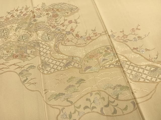 平和屋着物●中国三大刺繍　スワトウ刺繍　汕頭刺繍　総刺繍　訪問着　地紙花文　正絹　逸品　AABN3687fy