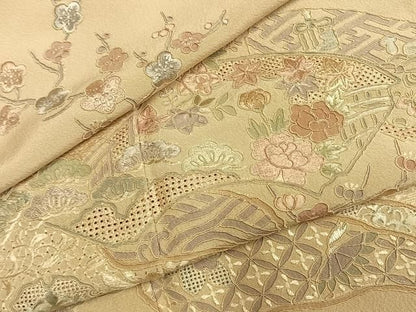 平和屋着物●中国三大刺繍　スワトウ刺繍　汕頭刺繍　総刺繍　訪問着　地紙花文　正絹　逸品　AABN3687fy