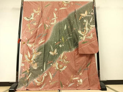 平和屋着物●豪華振袖　駒刺繍　花蝶文　暈し染め　金彩　銀通し地　ロング丈　正絹　逸品　AABN3690fy