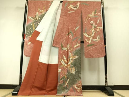 平和屋着物●豪華振袖　駒刺繍　花蝶文　暈し染め　金彩　銀通し地　ロング丈　正絹　逸品　AABN3690fy