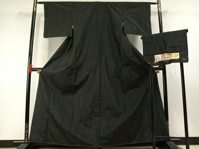 平和屋着物●本場縞大島紬　井田織物　格子　証紙付き　正絹　逸品　未使用　AABN3691fy