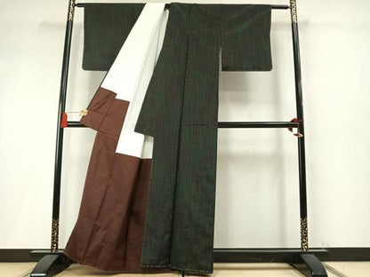 平和屋着物●本場縞大島紬　井田織物　格子　証紙付き　正絹　逸品　未使用　AABN3691fy