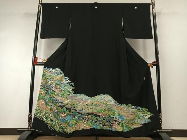 平和屋着物●豪華黒留袖　友禅　作家者　松竹梅　飛鶴枝梅文　正絹　逸品　未使用　AABN3692fy