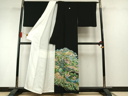 平和屋着物●豪華黒留袖　友禅　作家者　松竹梅　飛鶴枝梅文　正絹　逸品　未使用　AABN3692fy