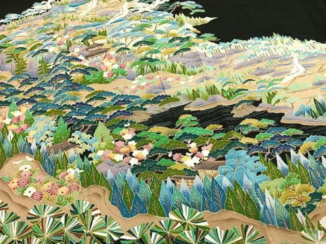 平和屋着物●豪華黒留袖　友禅　作家者　松竹梅　飛鶴枝梅文　正絹　逸品　未使用　AABN3692fy