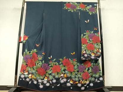 平和屋着物●豪華振袖　鴛鴦花蝶文　金彩　正絹　逸品　AABN3693fy