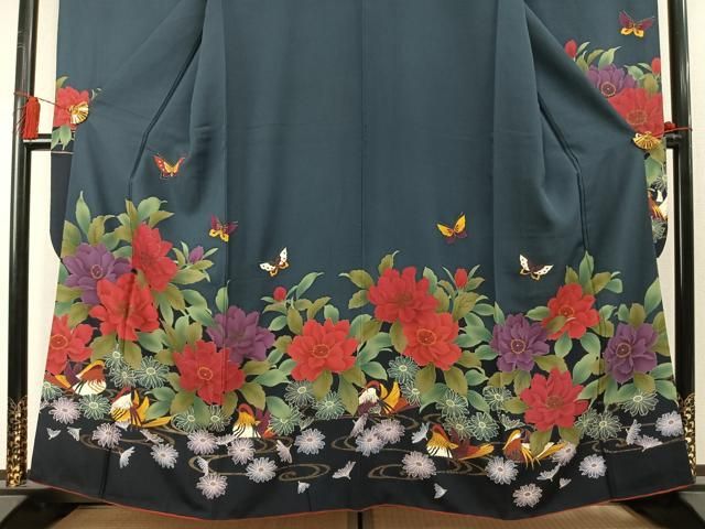平和屋着物●豪華振袖　鴛鴦花蝶文　金彩　正絹　逸品　AABN3693fy