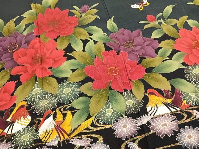 平和屋着物●豪華振袖　鴛鴦花蝶文　金彩　正絹　逸品　AABN3693fy