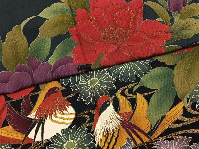 平和屋着物●豪華振袖　鴛鴦花蝶文　金彩　正絹　逸品　AABN3693fy