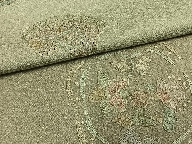 平和屋着物●中国三大刺繍　スワトウ刺繍　汕頭刺繍　総刺繍　訪問着　舞蝶花鳥文　暈し染め　正絹　逸品　AABN3694fy