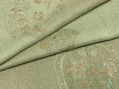 平和屋着物●中国三大刺繍　スワトウ刺繍　汕頭刺繍　総刺繍　訪問着　舞蝶花鳥文　暈し染め　正絹　逸品　AABN3694fy