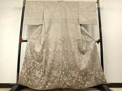 平和屋着物●訪問着　紬地　更紗花文　正絹　逸品　AABN3703fy