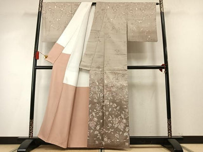 平和屋着物●訪問着　紬地　更紗花文　正絹　逸品　AABN3703fy