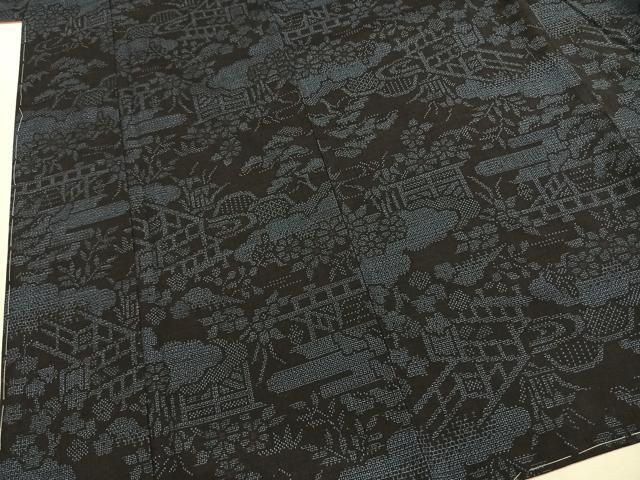 平和屋着物●本場真綿絢結城紬　100亀甲　雲取り風景花文　証紙付き　正絹　逸品　未使用　AABN3709fy