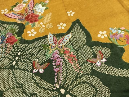 平和屋着物●豪華振袖　絞り　駒刺繍　花蝶文　金糸　正絹　逸品　AABN3711fy