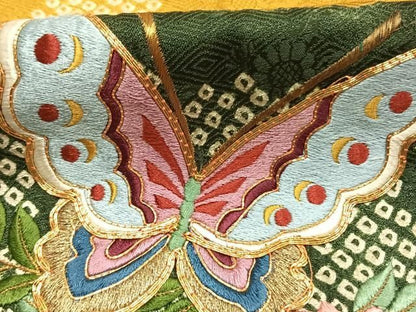 平和屋着物●豪華振袖　絞り　駒刺繍　花蝶文　金糸　正絹　逸品　AABN3711fy