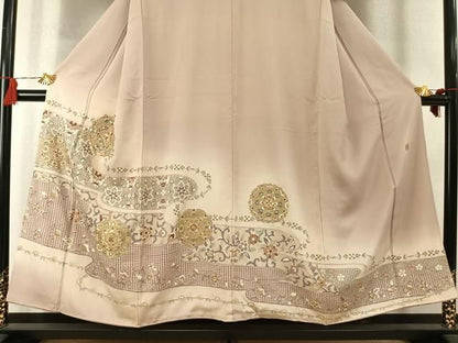 平和屋着物●中国三大刺繍　スワトウ刺繍　汕頭刺繍　総刺繍　色留袖　作家者　吉祥唐草花文　暈し染め　正絹　逸品　AABN3714fy