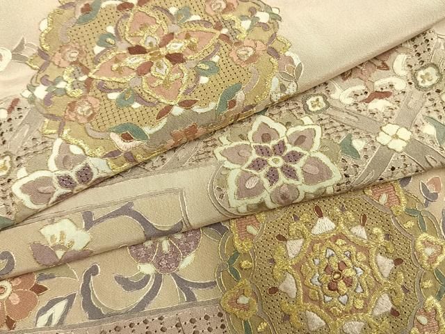平和屋着物●中国三大刺繍　スワトウ刺繍　汕頭刺繍　総刺繍　色留袖　作家者　吉祥唐草花文　暈し染め　正絹　逸品　AABN3714fy