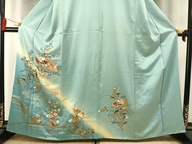 平和屋着物●訪問着　扇面花文　暈し染め　金銀彩　正絹　逸品　AABN3715fy