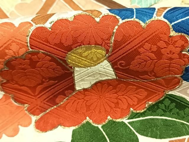 平和屋着物●豪華振袖　御所車花文　黒地　金彩　正絹　逸品　AABN3721fy