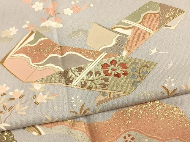 平和屋着物●訪問着　刺繍　道長花文　金糸　金彩　正絹　逸品　AABN3722fy