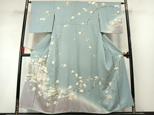 平和屋着物●訪問着　友禅　風景枝花文　暈し染め　正絹　逸品　AABN3723fy