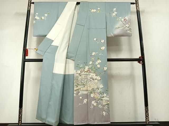 平和屋着物●訪問着　友禅　風景枝花文　暈し染め　正絹　逸品　AABN3723fy