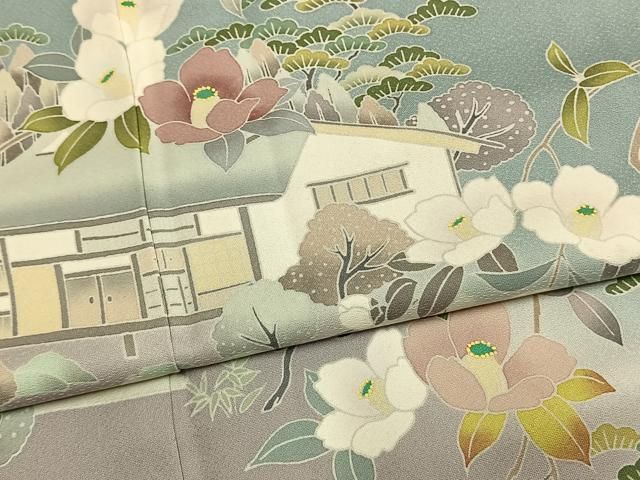 平和屋着物●訪問着　友禅　風景枝花文　暈し染め　正絹　逸品　AABN3723fy