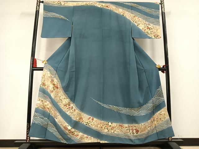平和屋着物●訪問着　駒刺繍　草花文　暈し染め　金彩　正絹　逸品　AABN3726fy
