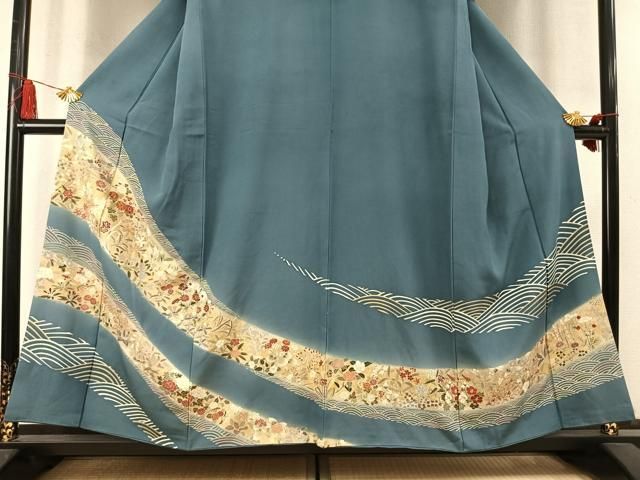 平和屋着物●訪問着　駒刺繍　草花文　暈し染め　金彩　正絹　逸品　AABN3726fy