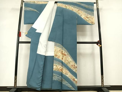 平和屋着物●訪問着　駒刺繍　草花文　暈し染め　金彩　正絹　逸品　AABN3726fy