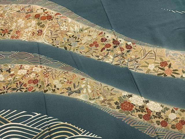 平和屋着物●訪問着　駒刺繍　草花文　暈し染め　金彩　正絹　逸品　AABN3726fy