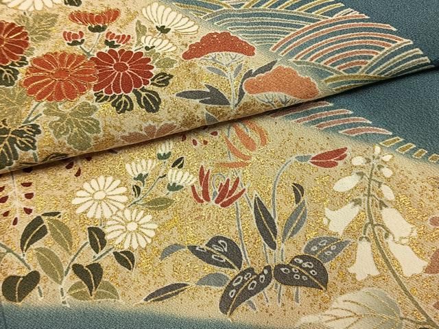 平和屋着物●訪問着　駒刺繍　草花文　暈し染め　金彩　正絹　逸品　AABN3726fy