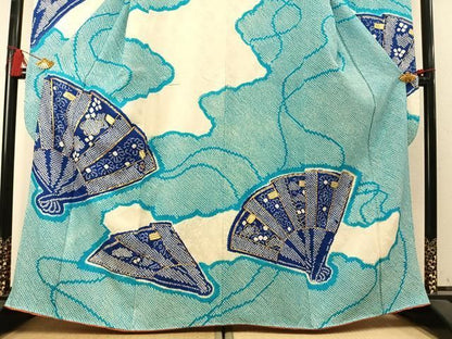 平和屋着物●豪華振袖　総絞り　駒刺繍　扇面花文　正絹　逸品　AABN3728fy