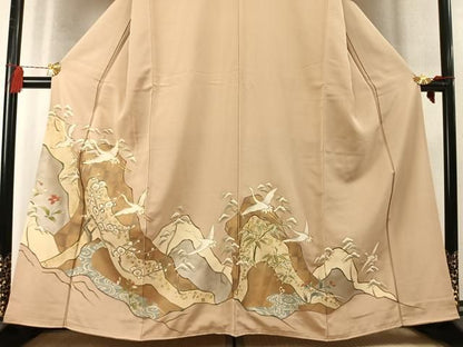 平和屋着物●豪華色留袖　駒刺繍　松竹梅　飛鶴文　金彩　正絹　逸品　未使用　AABN3732fy