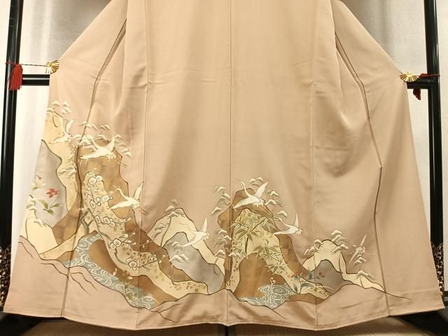 平和屋着物●豪華色留袖　駒刺繍　松竹梅　飛鶴文　金彩　正絹　逸品　未使用　AABN3732fy
