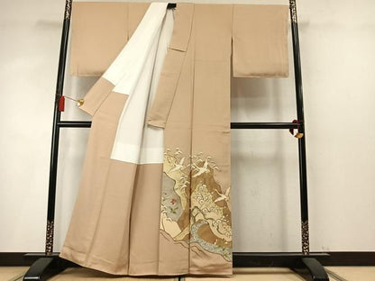 平和屋着物●豪華色留袖　駒刺繍　松竹梅　飛鶴文　金彩　正絹　逸品　未使用　AABN3732fy