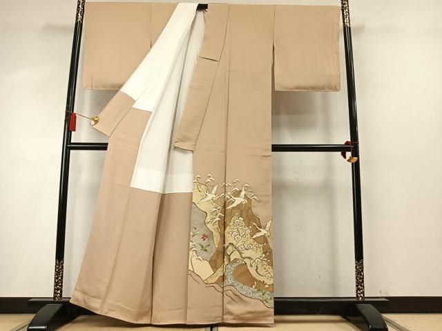 平和屋着物●豪華色留袖　駒刺繍　松竹梅　飛鶴文　金彩　正絹　逸品　未使用　AABN3732fy